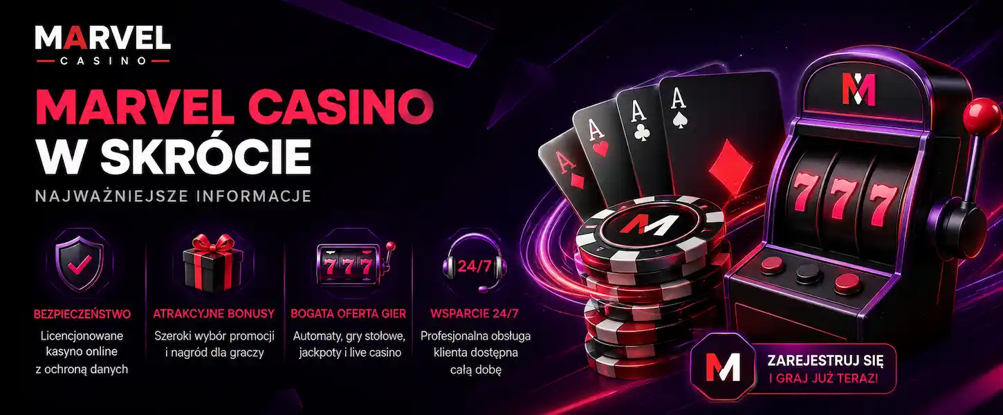 Marvel Casino w skrócie prezentuje najważniejsze informacje o ofercie, bonusach, grach i obsłudze graczy.